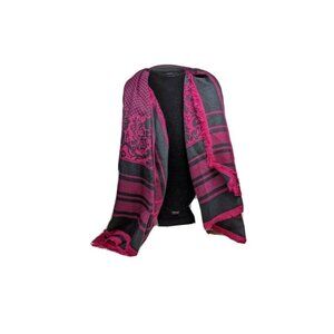 Pink & Black Jacquard Patterned Scarf With Floral & Polka Dot Design 8d